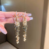 Wholesale Women's Artificial Crystal Butterfly Earrings With Real Gold Electroplated Silver Needles And Inlaid Pearls