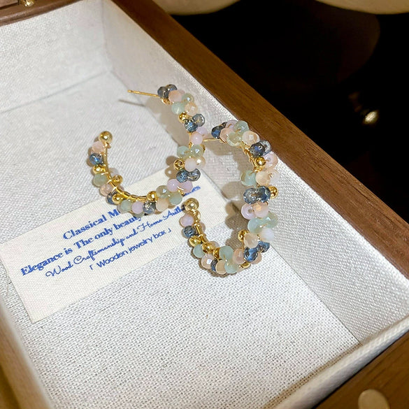 Wholesale Women's Artificial Crystal Butterfly Earrings With Real Gold Electroplated Silver Needles And Inlaid Pearls