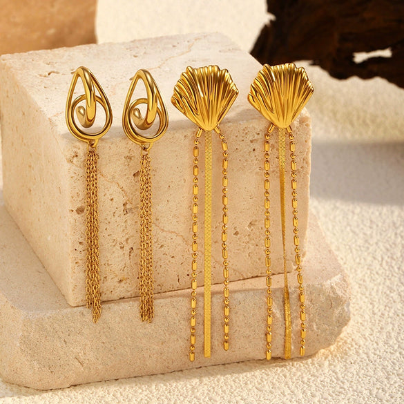 Wholesale Women's Artsy Geometric Stainless Steel Electroplated Long Tassel Earrings