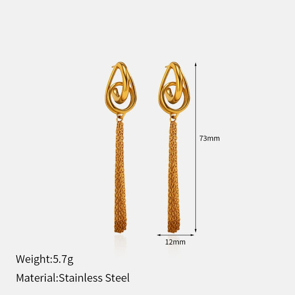 Wholesale Women's Artsy Geometric Stainless Steel Electroplated Long Tassel Earrings