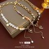 Wholesale Women's Asymmetric Freshwater Pearl And Diamondembedded Copper Clavicle Chain Necklace With Electroplating