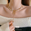 Wholesale Women's Asymmetric Freshwater Pearl And Diamondembedded Copper Clavicle Chain Necklace With Electroplating