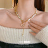Wholesale Women's Asymmetric Freshwater Pearl And Diamondembedded Copper Clavicle Chain Necklace With Electroplating