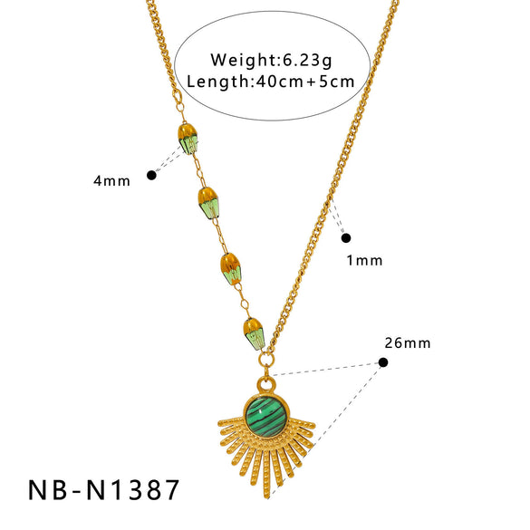Wholesale Women's Asymmetric Retro Geometric Fanshaped Stainless Steel 18K Gold Plated Necklace With O Word Chain