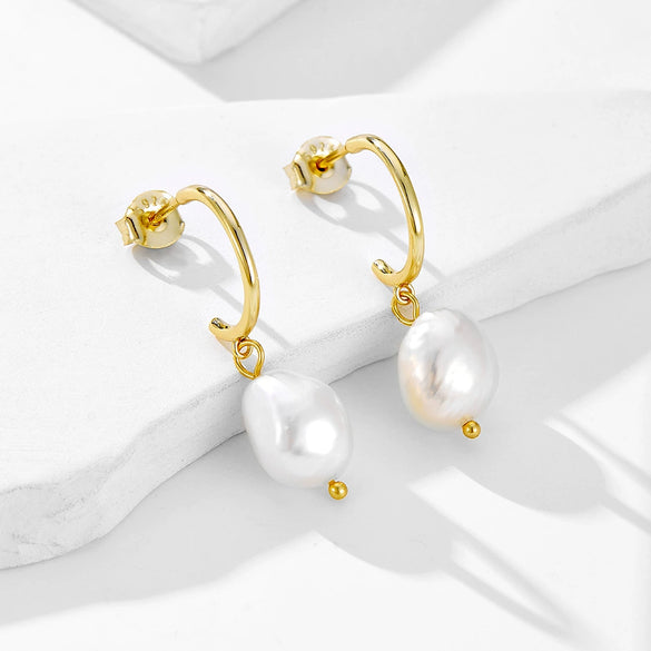 Wholesale Women's Asymmetrical Geometric Freshwater Pearl S925 Sterling Silver Earrings