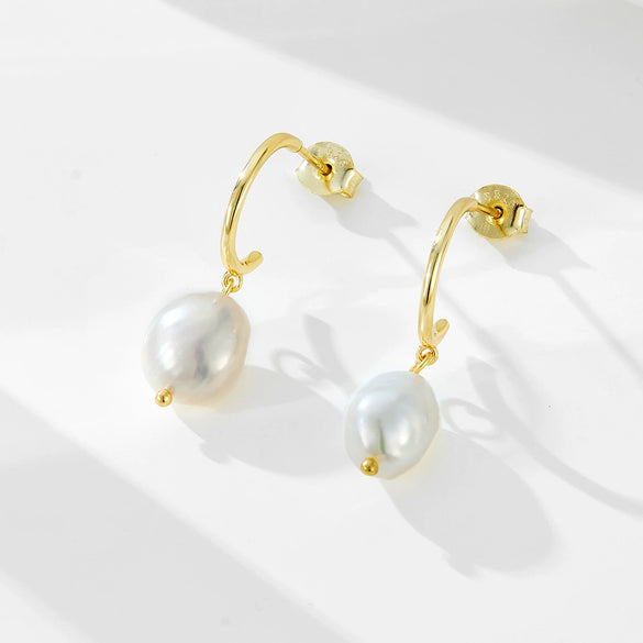 Wholesale Women's Asymmetrical Geometric Freshwater Pearl S925 Sterling Silver Earrings