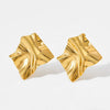 Wholesale Women's Asymmetrical Geometric Pleated Stainless Steel Earrings With Pvd Furnace Vacuum Real Gold Plating