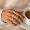 Wholesale Women's Asymmetrical Geometric Stainless Steel Electroplated Two Color Cut Out Open Ring