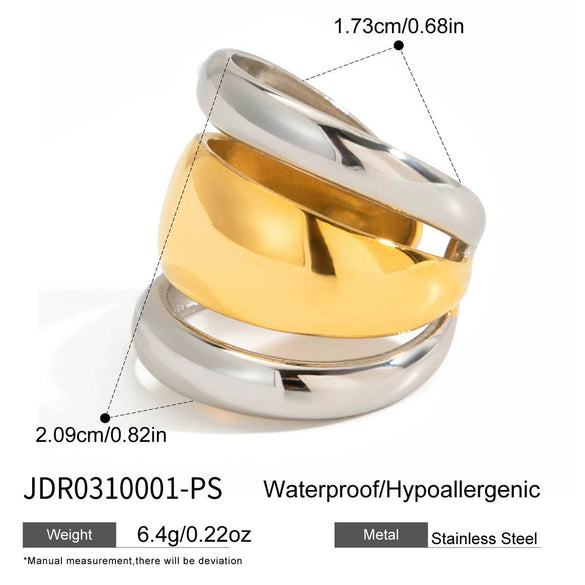 Wholesale Women's Asymmetrical Geometric Stainless Steel Electroplated Two Color Cut Out Open Ring