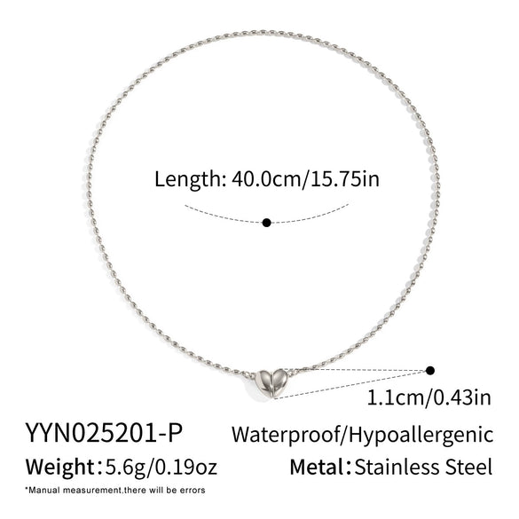 Wholesale Women's Ball Bead Chain Magnet Heart Necklace Stainless Steel Electroplated