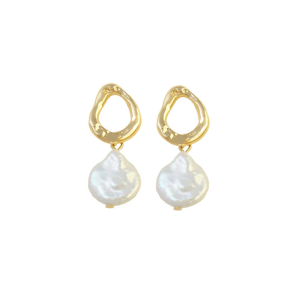 Wholesale Women's Baroque Button Earrings Natural Freshwater Pearl 925 Sterling Silver Needle Oblate Shape