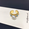 Wholesale Women's Baroque Freshwater Pearl And Turquoise Ring With Alien Shaped Pearls And Copper Material