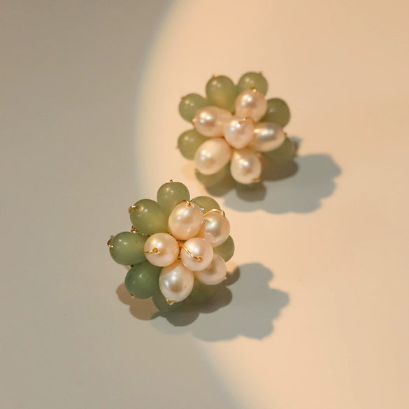 Wholesale Women's Baroque Freshwater Pearl Flower Shaped Elegant Earrings Electroplated