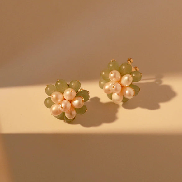Wholesale Women's Baroque Freshwater Pearl Flower Shaped Elegant Earrings Electroplated