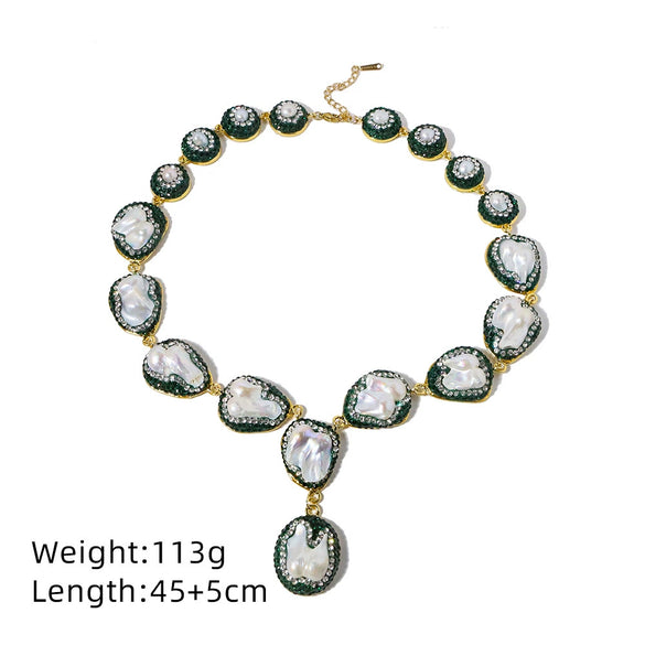 Wholesale Women's Baroque Freshwater Pearl Necklace With Gold Plated Pendant And Regular Chain Electroplating Style