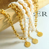 Wholesale Women's Baroque Geometric Freshwater Pearl And Titanium Steel Splicing Chain Necklace Jewelry