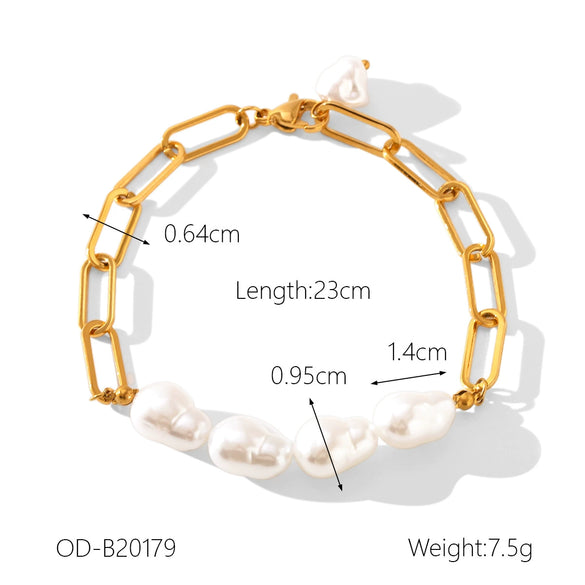 Wholesale Women's Baroque Imitation Pearl Bracelets With Geometric Style Stainless Steel And Titanium Steel Chains And Electroplating Vacuum Plating Manual Process