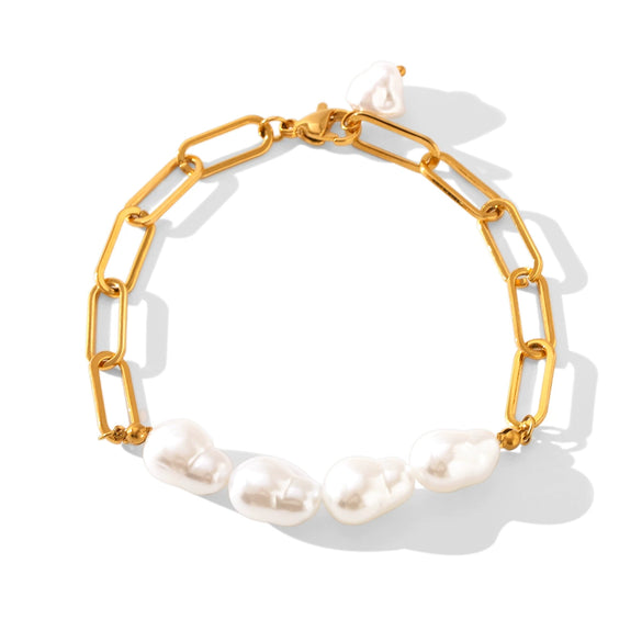 Wholesale Women's Baroque Imitation Pearl Bracelets With Geometric Style Stainless Steel And Titanium Steel Chains And Electroplating Vacuum Plating Manual Process