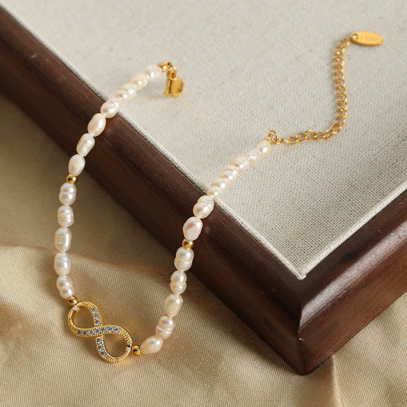 Wholesale Women's Baroque Light Luxury Geometric 316L Stainless Steel And Freshwater Pearl Bracelet With Electroplating