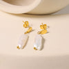 Wholesale Women's Baroque Natural Freshwater Pearl Earrings Pure Handmade Titanium Steel Geometric Style