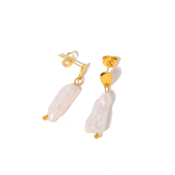 Wholesale Women's Baroque Natural Freshwater Pearl Earrings Pure Handmade Titanium Steel Geometric Style