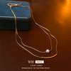 Wholesale Women's Baroque Pearl Doublelayer Allmatching Copper Clavicle Chain Necklace With Geometric Pattern And Electroplating Treatment