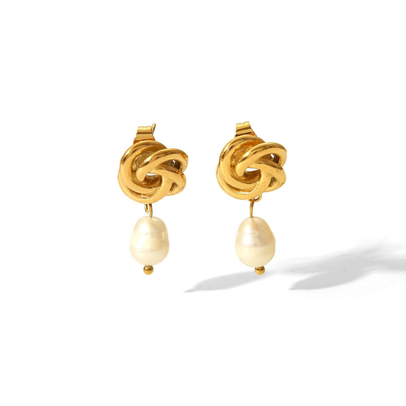 Wholesale Women's Baroque Pearl Earrings In Spiral Shape Stainless Steel With Pvd Furnace Real Gold Electroplating And Geometric Design