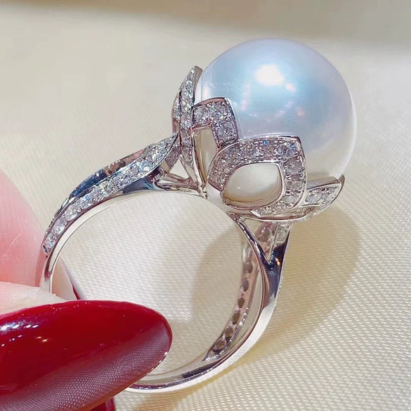 Wholesale Women's Baroque Pearl Ring Copper Inlaid Zircon Geometric Design