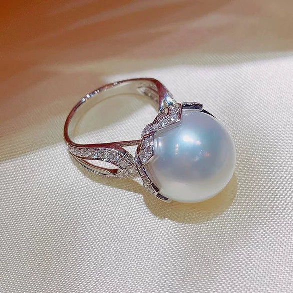 Wholesale Women's Baroque Pearl Ring Copper Inlaid Zircon Geometric Design