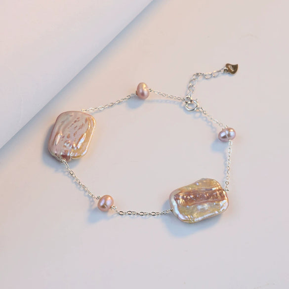 Wholesale Women's Baroque Purple Square Pearl 925 Silver Handmade Highend Jewelry Bracelet Set
