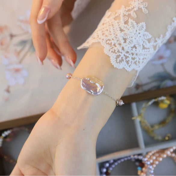 Wholesale Women's Baroque Purple Square Pearl 925 Silver Handmade Highend Jewelry Bracelet Set