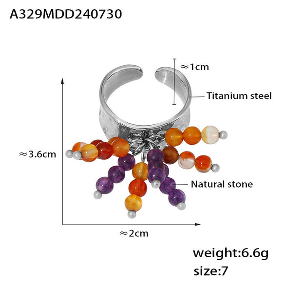 Wholesale Women's Baroque Style Geometric Beaded 316L Stainless Steel Ring Plated With Gold Light Luxury Jewelry