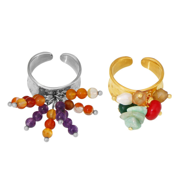 Wholesale Women's Baroque Style Geometric Beaded 316L Stainless Steel Ring Plated With Gold Light Luxury Jewelry