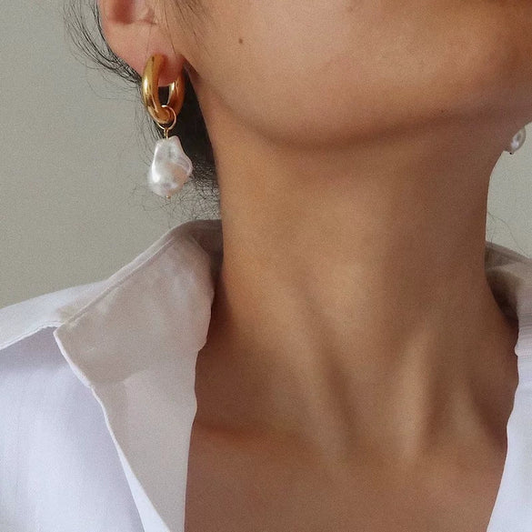 Wholesale Women's Baroque Style Geometric Stainless Steel Electroplated Pearl Earrings