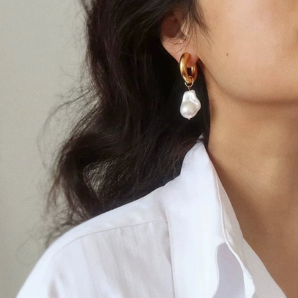 Wholesale Women's Baroque Style Geometric Stainless Steel Electroplated Pearl Earrings