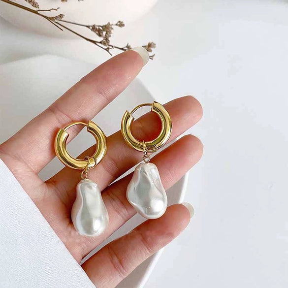 Wholesale Women's Baroque Style Geometric Stainless Steel Electroplated Pearl Earrings