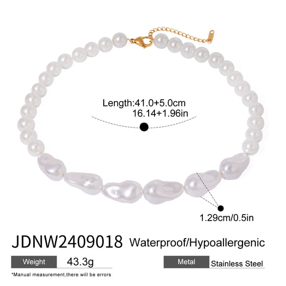 Wholesale Women's Baroque Style Stainless Steel And Organic Glass Pearl Necklace With Electroplating Treatment