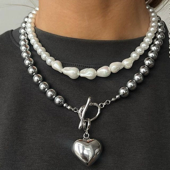 Wholesale Women's Baroque Style Stainless Steel And Organic Glass Pearl Necklace With Electroplating Treatment