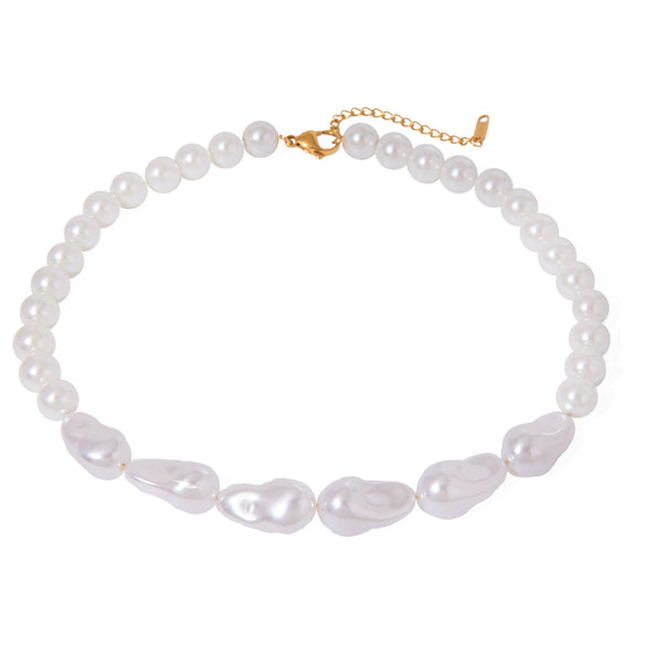 Wholesale Women's Baroque Style Stainless Steel And Organic Glass Pearl Necklace With Electroplating Treatment