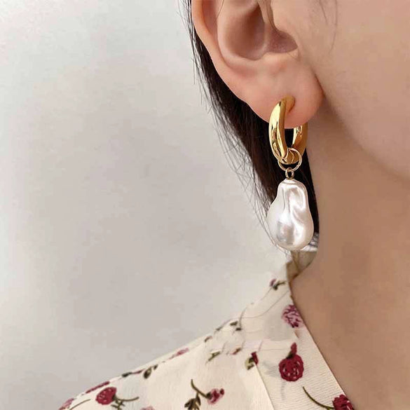 Wholesale Women's Baroque Style Stainless Steel Geometric Pearl Irregular Earrings With Electroplating