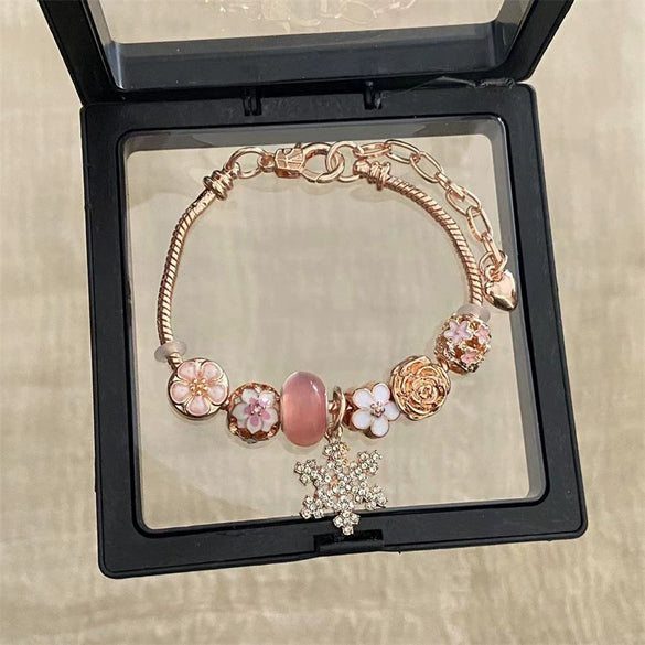 Wholesale Women's Beaded Bracelet With Flower Pattern Mixed Material Electroplated