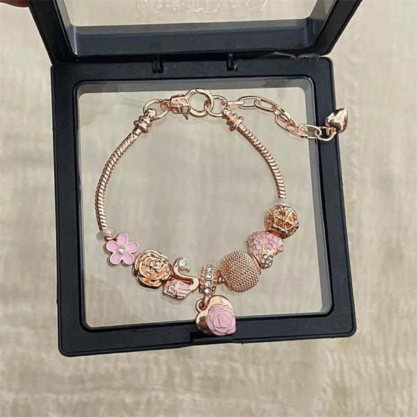 Wholesale Women's Beaded Bracelet With Flower Pattern Mixed Material Electroplated