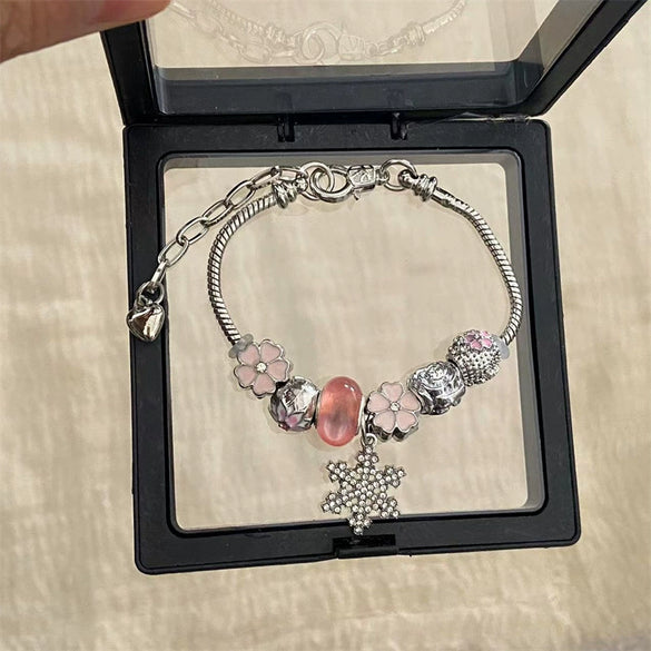 Wholesale Women's Beaded Bracelet With Flower Pattern Mixed Material Electroplated