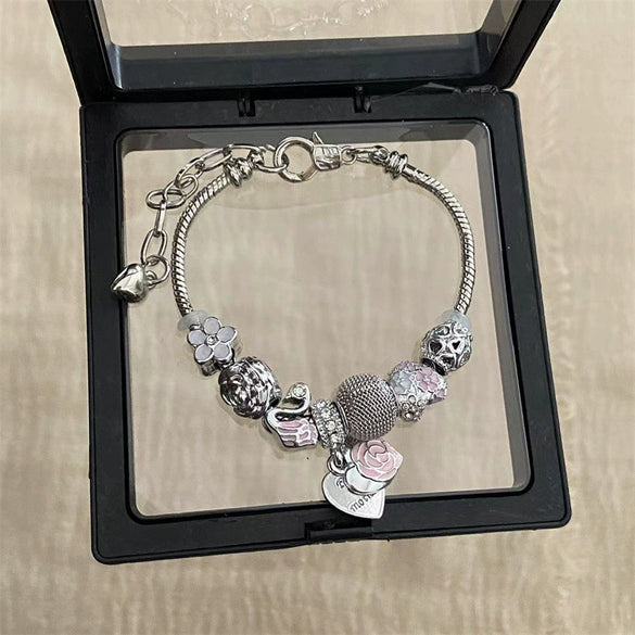 Wholesale Women's Beaded Bracelet With Flower Pattern Mixed Material Electroplated