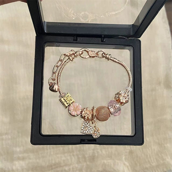 Wholesale Women's Beaded Bracelet With Flower Pattern Mixed Material Electroplated