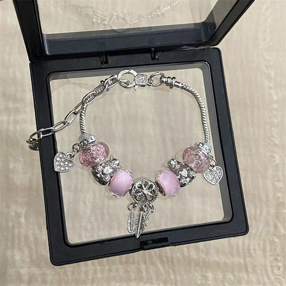 Wholesale Women's Beaded Bracelet With Flower Pattern Mixed Material Electroplated