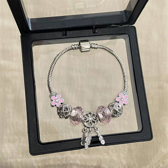 Wholesale Women's Beaded Bracelet With Flower Pattern Mixed Material Electroplated