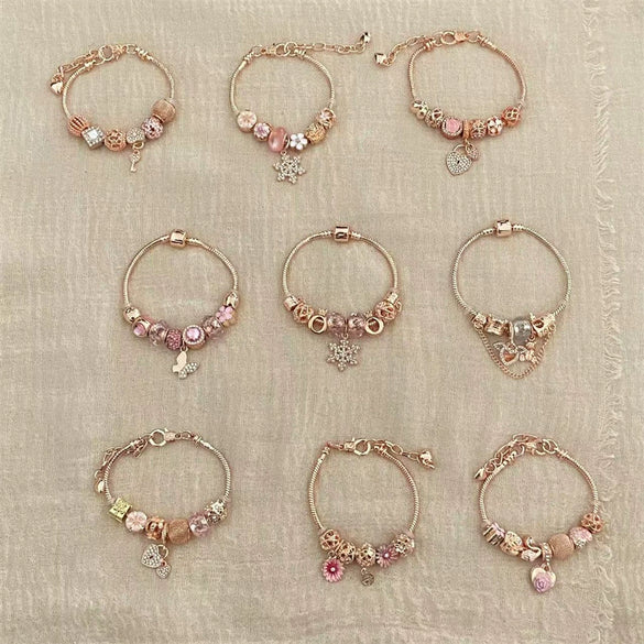 Wholesale Women's Beaded Bracelet With Flower Pattern Mixed Material Electroplated