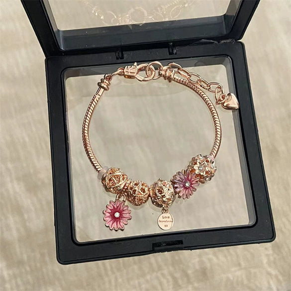 Wholesale Women's Beaded Bracelet With Flower Pattern Mixed Material Electroplated