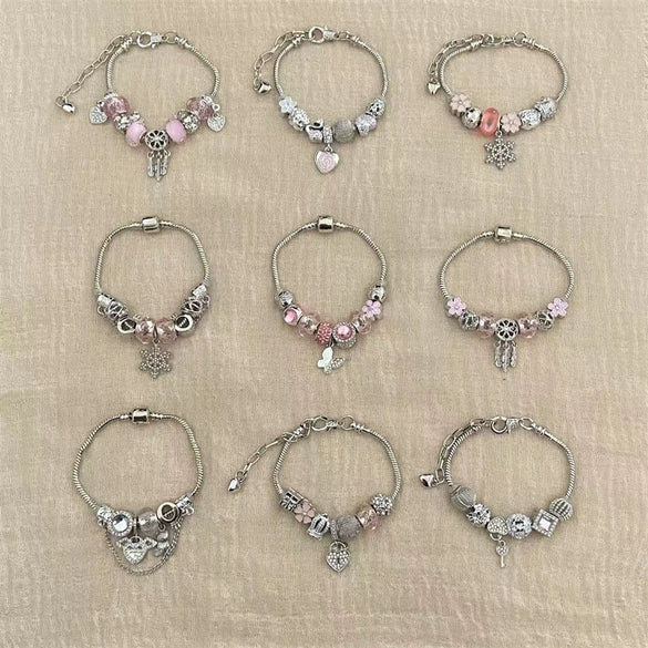 Wholesale Women's Beaded Bracelet With Flower Pattern Mixed Material Electroplated